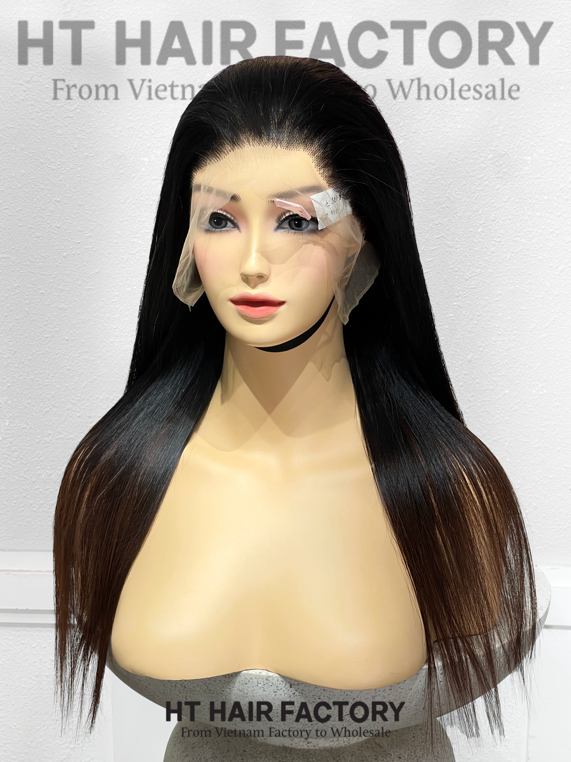 Bone Straight 13x6 Lace Frontal Wigs Black Roots Ombre Brown Color 20 inches