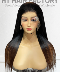 Bone Straight 13x6 Lace Frontal Wigs Black Roots Ombre Brown Color 20 inches