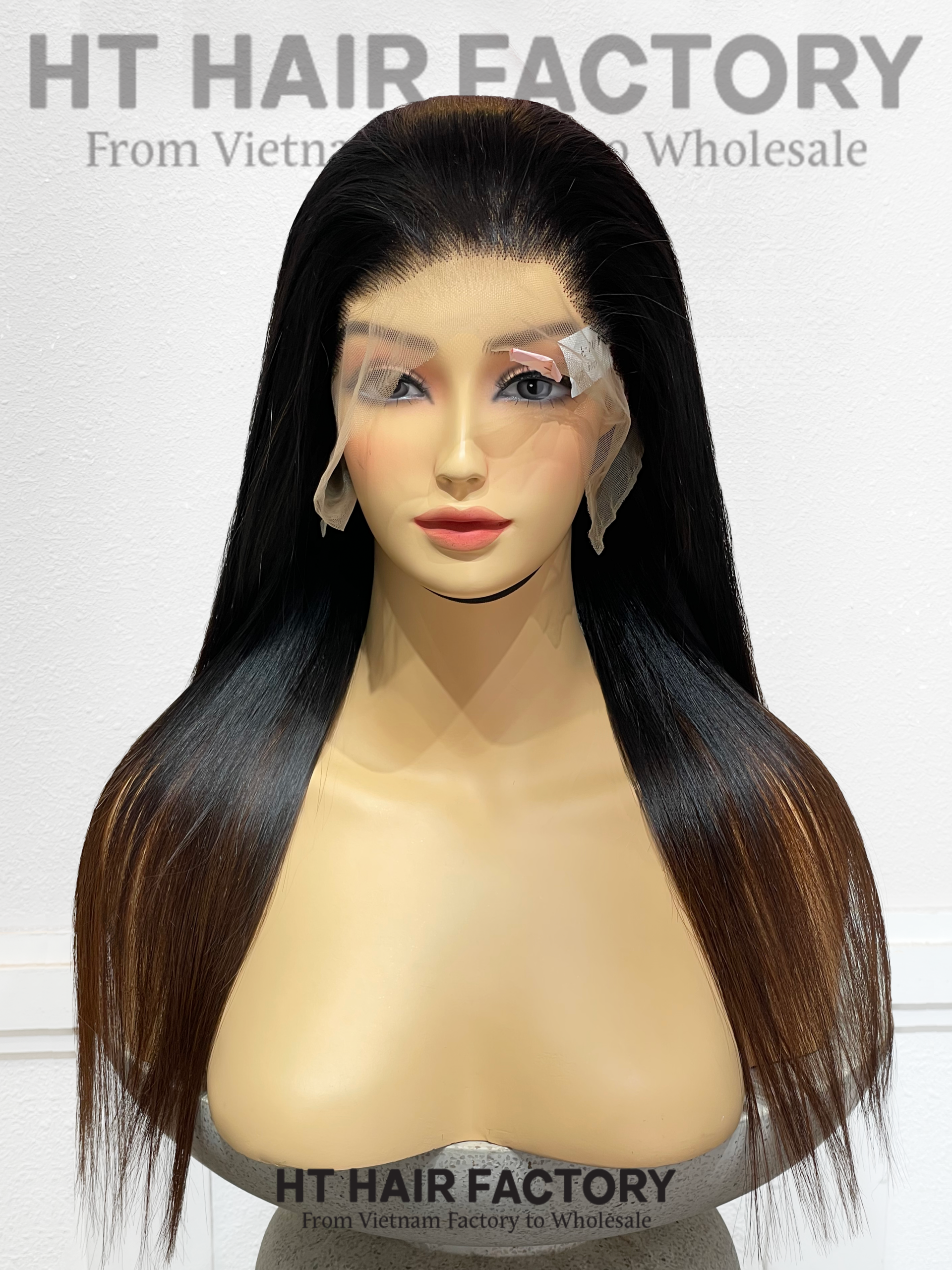 Bone Straight 13x6 Lace Frontal Wigs Black Roots Ombre Brown Color 20 inches