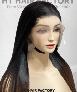 Bone Straight 13x6 Lace Frontal Wigs Black Roots Ombre Brown Color 20 inches