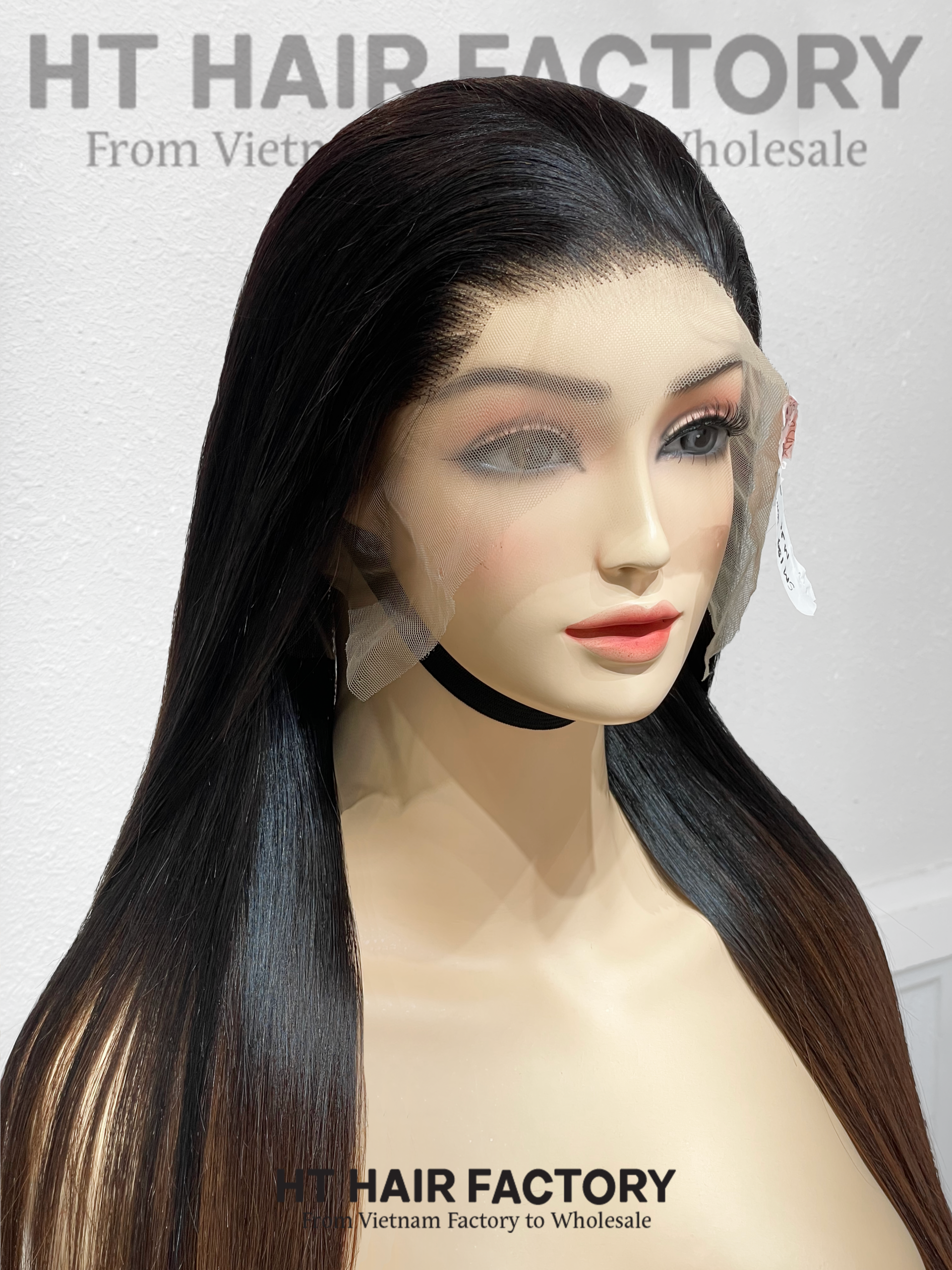 Bone Straight 13x6 Lace Frontal Wigs Black Roots Ombre Brown Color 20 inches