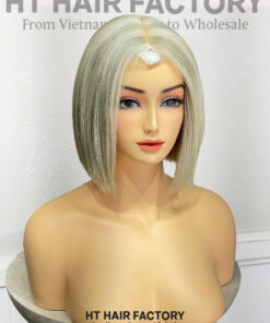 Bone Straight 2x6 Lace Frontal Wigs Silver Ash Blonde Color 8 inches
