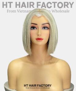 Bone Straight 2x6 Lace Frontal Wigs Silver Ash Blonde Color 8 inches