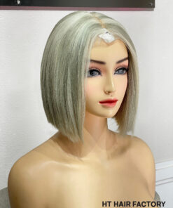 Bone Straight 2x6 Lace Frontal Wigs Silver Ash Blonde Color 8 inches