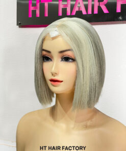 Bone Straight 2x6 Lace Frontal Wigs Silver Ash Blonde Color 8 inches