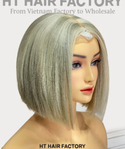 Bone Straight 2x6 Lace Frontal Wigs Silver Ash Blonde Color 8 inches