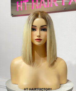 Bone Straight 2x6 Lace Frontal Wigs Rooted Blonde Color 10 inches