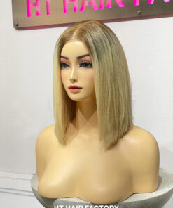 Bone Straight 2x6 Lace Frontal Wigs Rooted Blonde Color 10 inches