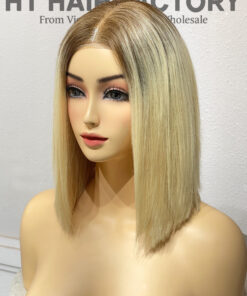 Bone Straight 2x6 Lace Frontal Wigs Rooted Blonde Color 10 inches