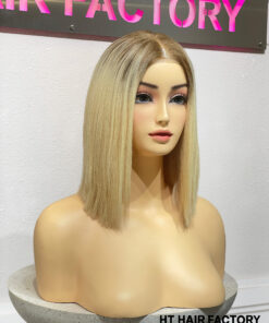 Bone Straight 2x6 Lace Frontal Wigs Rooted Blonde Color 10 inches