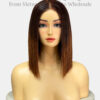 Bone Straight 5x5 Lace Frontal Wigs Brown Ombre Color 12 inches