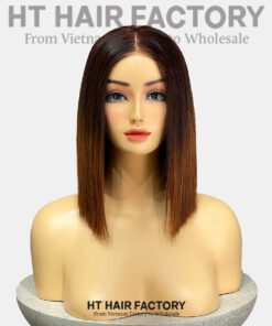 Bone Straight 5x5 Lace Frontal Wigs Brown Ombre Color 12 inches