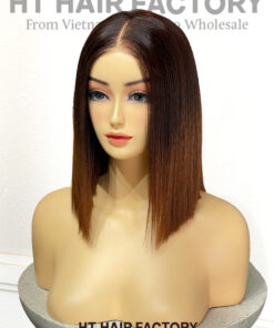 Bone Straight 5x5 Lace Frontal Wigs Brown Ombre Color 12 inches