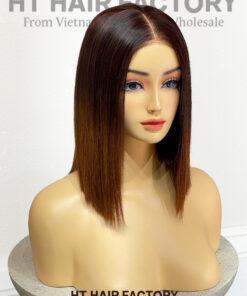 Bone Straight 5x5 Lace Frontal Wigs Brown Ombre Color 12 inches