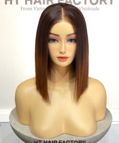 Bone Straight 5x5 Lace Frontal Wigs Brown Ombre Color 12 inches