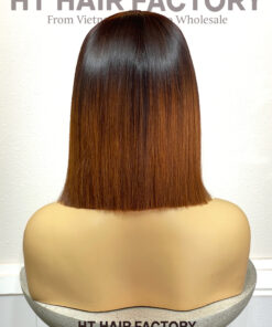 Bone Straight 5x5 Lace Frontal Wigs Brown Ombre Color 12 inches