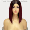 Bone Straight 2x6 Lace Frontal Wigs Dark Roots Red Cherry Color 12 inches