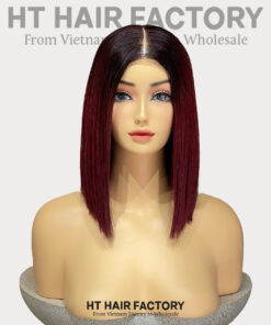 Bone Straight 2x6 Lace Frontal Wigs Dark Roots Red Cherry Color 12 inches