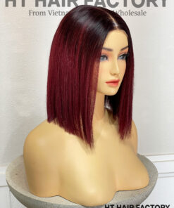 Bone Straight 2x6 Lace Frontal Wigs Dark Roots Red Cherry Color 12 inches
