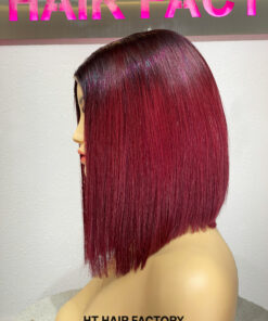 Bone Straight 2x6 Lace Frontal Wigs Dark Roots Red Cherry Color 12 inches