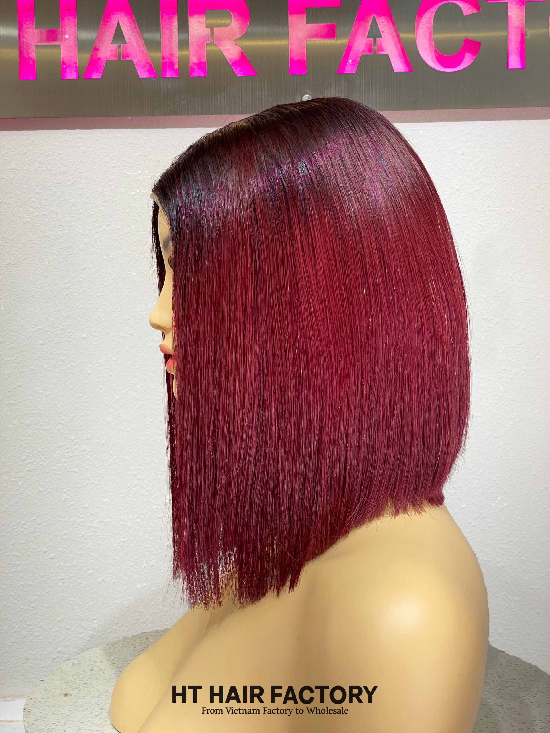 Bone Straight 2x6 Lace Frontal Wigs Dark Roots Red Cherry Color 12 inches