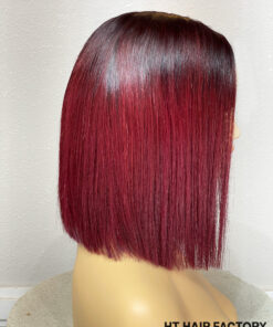 Bone Straight 2x6 Lace Frontal Wigs Dark Roots Red Cherry Color 12 inches