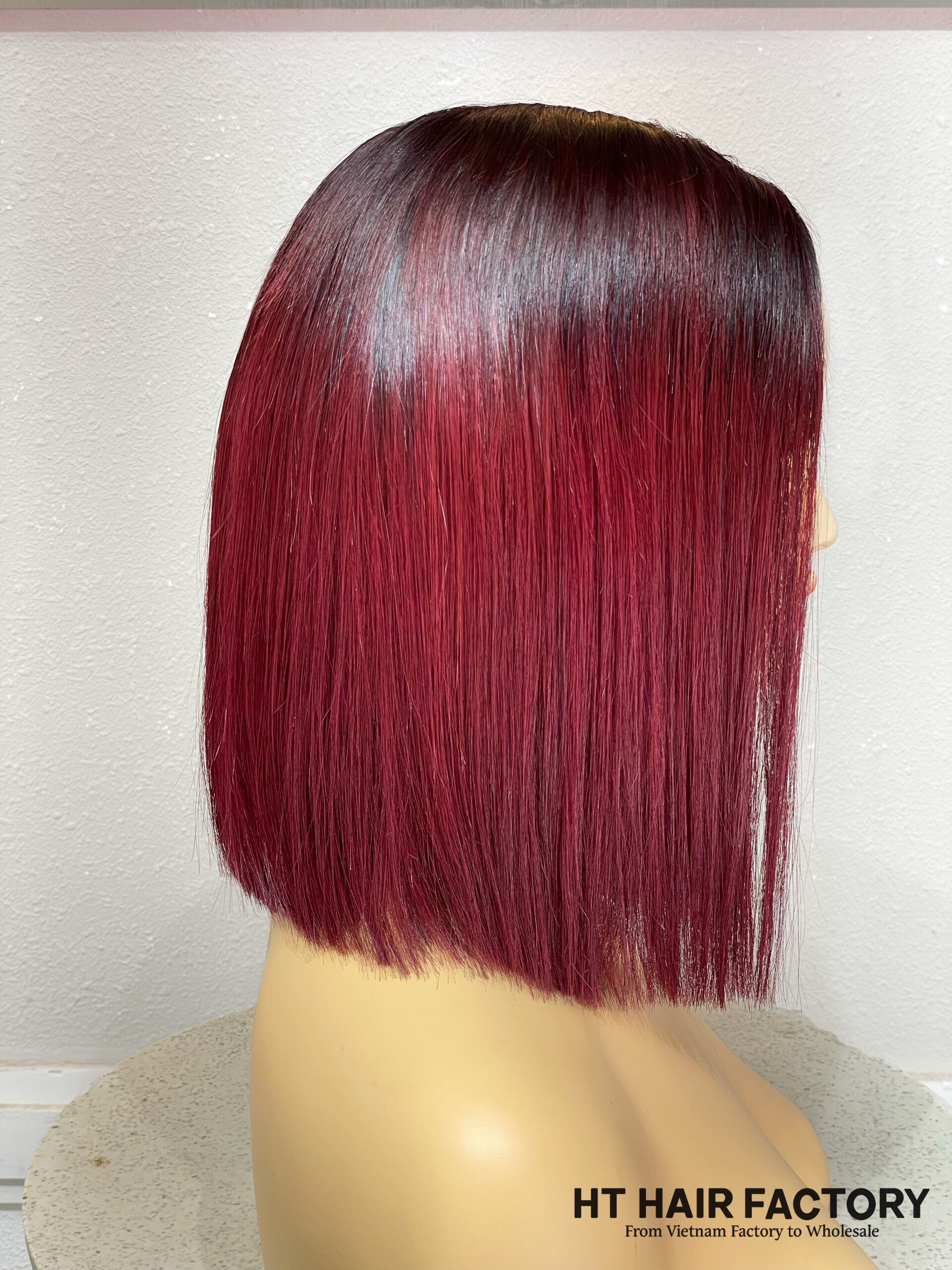 Bone Straight 2x6 Lace Frontal Wigs Dark Roots Red Cherry Color 12 inches
