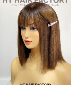 Short Straight Bob Human Hair Wigs with Fringe Wigs for Women Fringe Wig 5x5 lace Frontal 12 Inch Wig